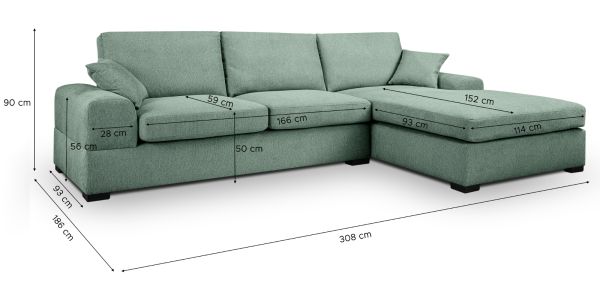 Sofa Novana in petrol Strukturstoff Ecksofa 5-Sitzer 308 x 186 cm