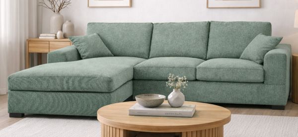 Sofa Novana in petrol Strukturstoff Ecksofa 5-Sitzer 308 x 186 cm