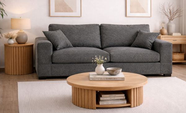 Sofa Novana in grau Strukturstoff 3-Sitzer 221 cm