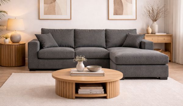 Sofa Novana in grau Strukturstoff Ecksofa 5-Sitzer 308 x 186 cm