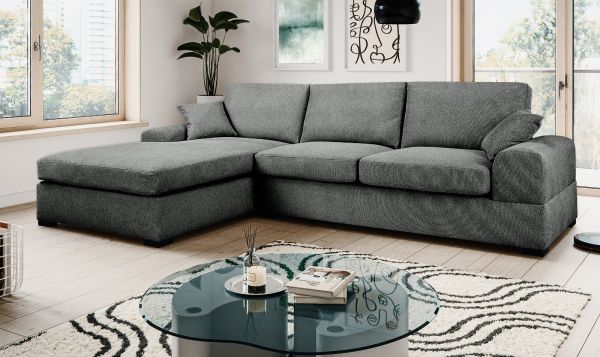 Sofa Novana in grau Strukturstoff Ecksofa 5-Sitzer 308 x 186 cm