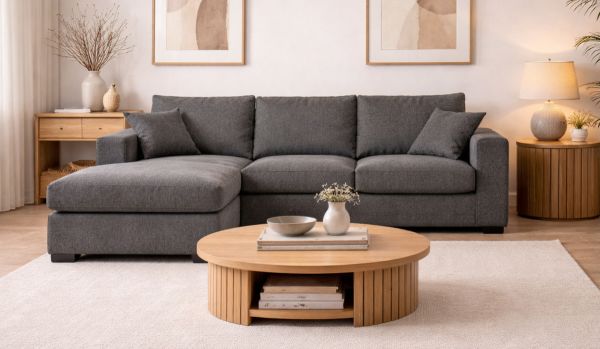 Sofa Novana in grau Strukturstoff Ecksofa 5-Sitzer 308 x 186 cm