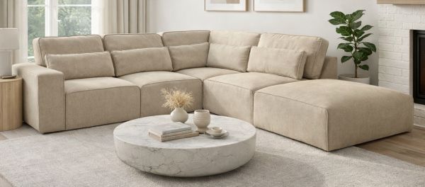 Sofa Pargola in beige Webstoff Ecksofa 4-Sitzer 305 x 281 cm