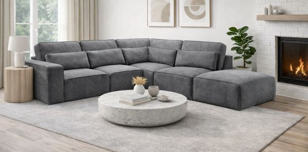 Sofa Pargola in grau Webstoff Ecksofa 4-Sitzer 305 x 281 cm