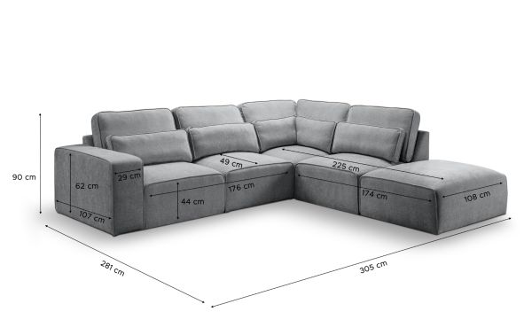Sofa Pargola in grau Webstoff Ecksofa 4-Sitzer 305 x 281 cm