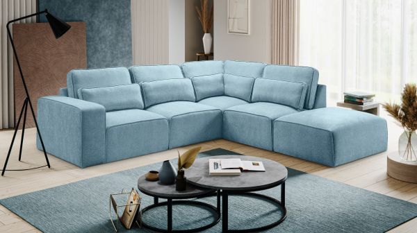 Sofa Pargola in hellblau Webstoff Ecksofa 4-Sitzer 305 x 281 cm