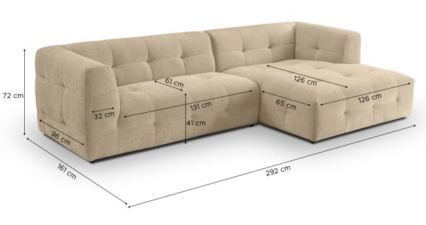 Sofa Astaro in beige Webstoff Ecksofa 5-Sitzer 292 x 161 cm