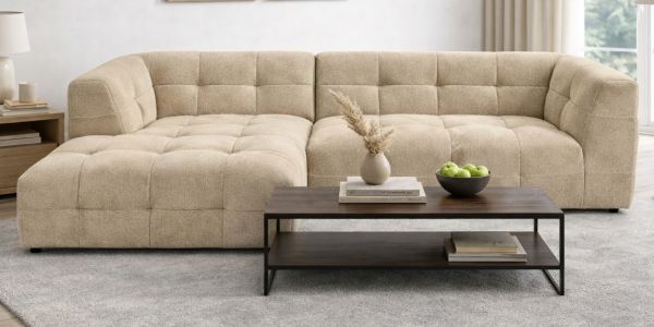 Sofa Astaro in beige Webstoff Ecksofa 5-Sitzer 292 x 161 cm