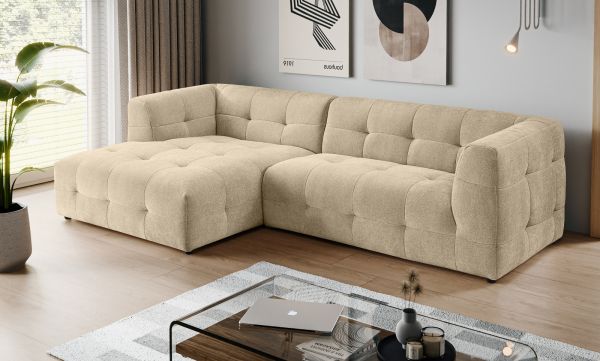 Sofa Astaro in beige Webstoff Ecksofa 5-Sitzer 292 x 161 cm