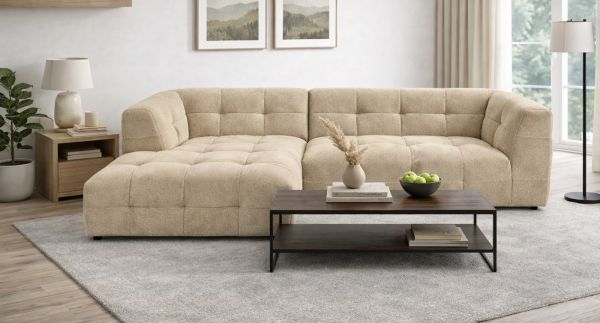 Sofa Astaro in beige Webstoff Ecksofa 5-Sitzer 292 x 161 cm