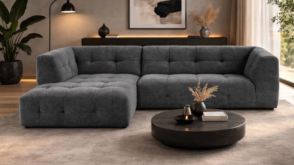 Sofa Astaro in grau Webstoff Ecksofa 5-Sitzer 292 x 161 cm