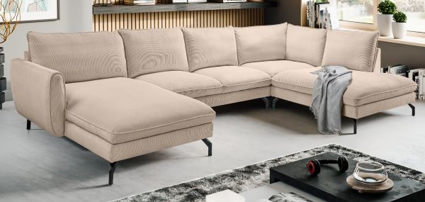 Sofa Palma in beige Cord Ecksofa U-Form 202 x 361 cm