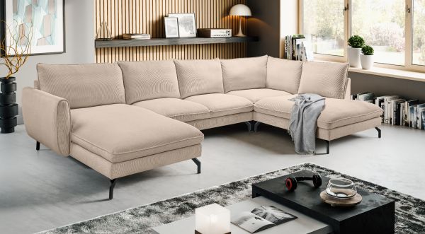Sofa Palma in beige Cord Ecksofa U-Form 202 x 361 cm