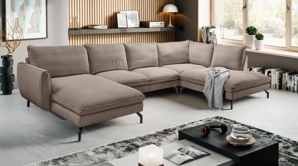 Sofa Palma in braun-beige Cord Ecksofa U-Form 202 x 361 cm