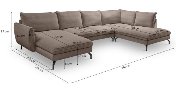 Sofa Palma in braun-beige Cord Ecksofa U-Form 202 x 361 cm