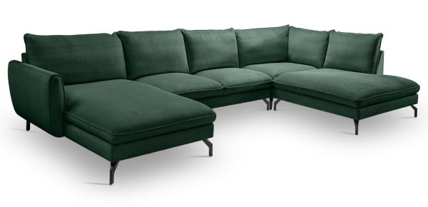 Sofa Palma in gr�n Cord Ecksofa U-Form 202 x 361 cm