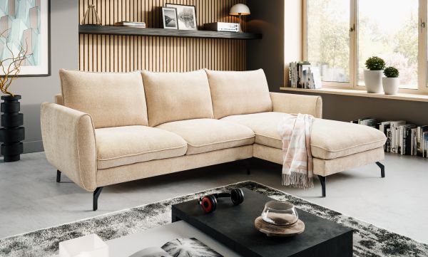 Sofa Palma in beige Webstoff Ecksofa 5-Sitzer 259 x 167 cm