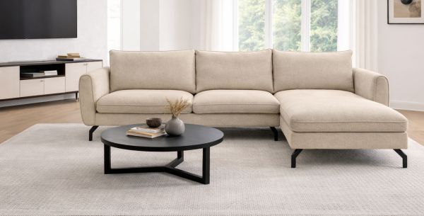 Sofa Palma in beige Webstoff Ecksofa 5-Sitzer 259 x 167 cm