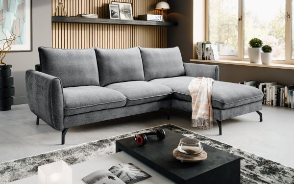 Sofa Palma in grau Webstoff Ecksofa 5-Sitzer 259 x 167 cm