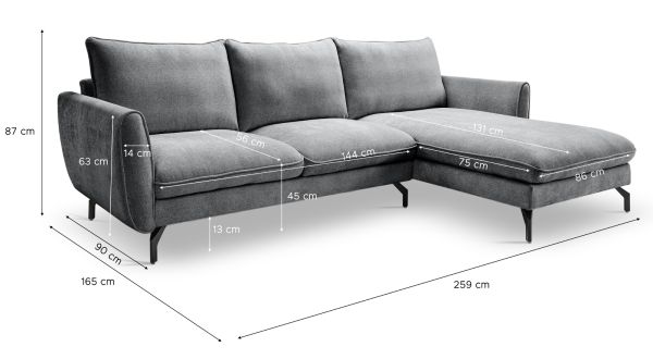 Sofa Palma in grau Webstoff Ecksofa 5-Sitzer 259 x 167 cm