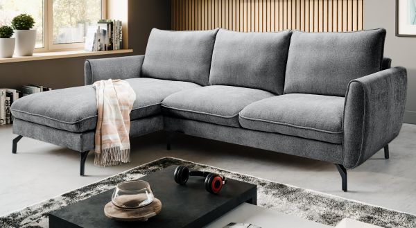 Sofa Palma in grau Webstoff Ecksofa 5-Sitzer 259 x 167 cm