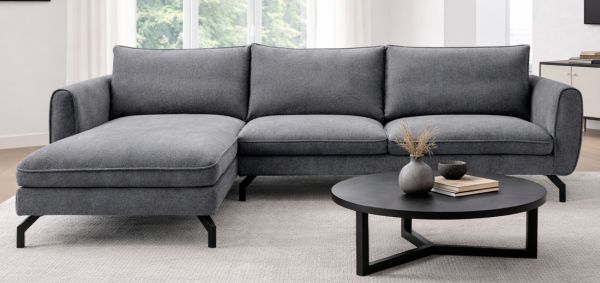 Sofa Palma in grau Webstoff Ecksofa 5-Sitzer 259 x 167 cm