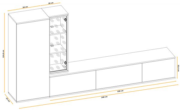 Wohnwand Fancy in Viking Eiche und Kaschmir Schrankwand h�ngend 240 cm inkl. LED, Push-to-Open