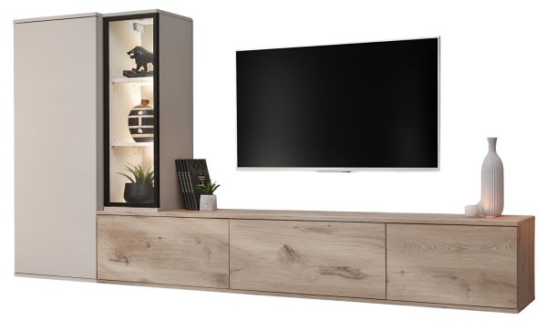 Wohnwand Fancy in Viking Eiche und Kaschmir Schrankwand h�ngend 240 cm inkl. LED, Push-to-Open