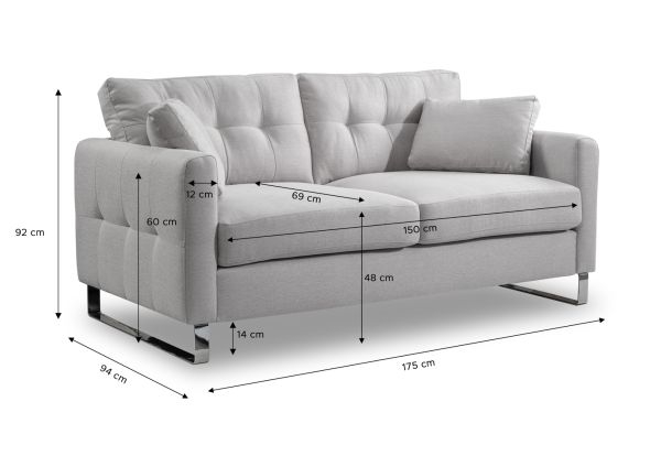 Sofa Alanto in hellgrau Flachgewebe 2-Sitzer 175 cm