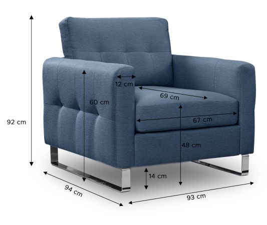 Sessel Alanto in blau Flachgewebe Clubsessel 93 x 94 cm