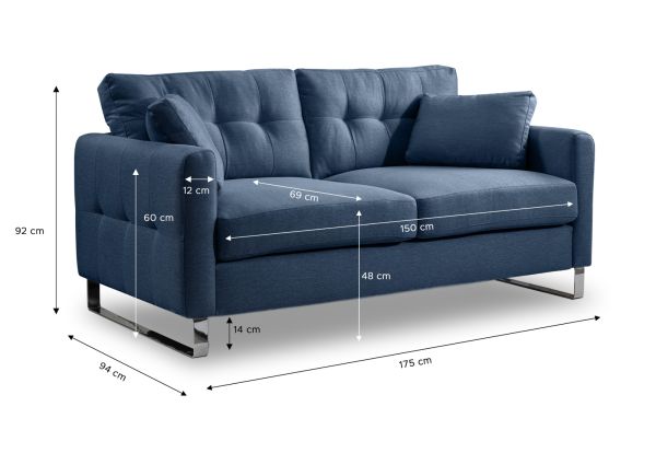 Sofa Alanto in blau Flachgewebe 2-Sitzer 175 cm