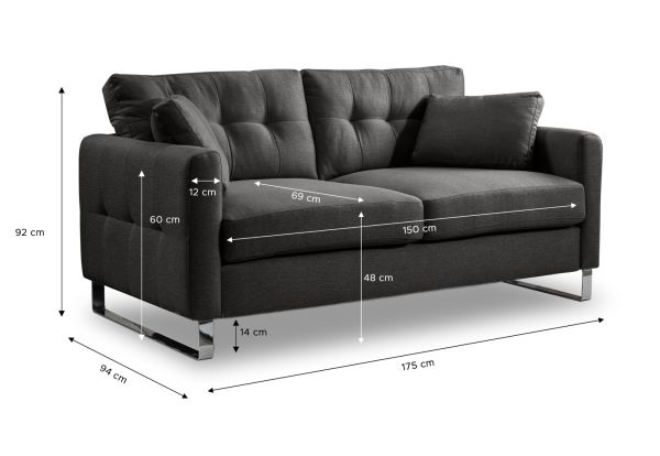 Sofa Alanto in grau Flachgewebe 2-Sitzer 175 cm