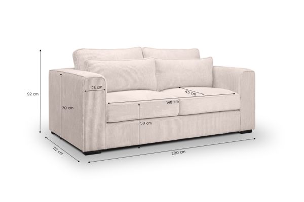 Sofa Canedo in grau-beige Cord Couch 2,5-Sitzer 200 cm