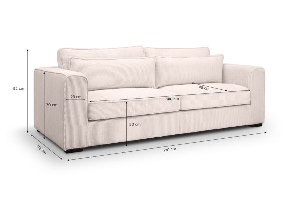 Sofa Canedo in grau-beige Cord Couch 3-Sitzer 241 cm