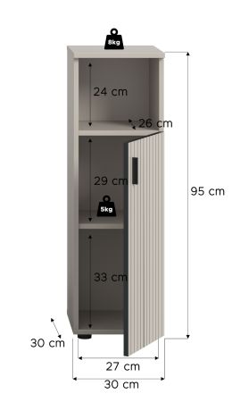 Badezimmer Kommode Livia in Kaschmir Badschrank 30 x 95 cm