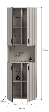Badezimmer Hochschrank Livia in Kaschmir Badschrank 60 x 192 cm