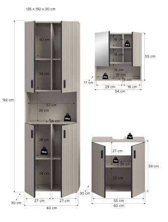 Badm�bel Set 3-teilig Livia in Kaschmir Badkombination 135 x 192 cm