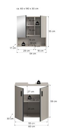 Badm�bel Set 2-teilig Livia in Kaschmir Badkombination 60 x 180 cm