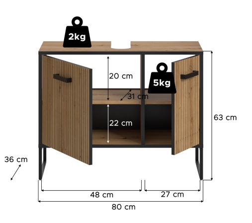 Waschbeckenunterschrank Scana in Artisan Eiche Badezimmer Unterschrank 80 cm, Soft-Close