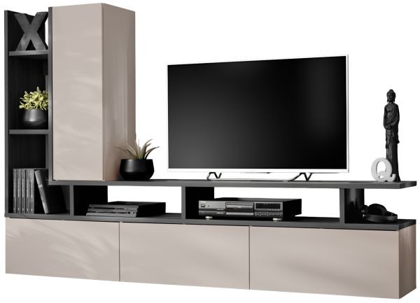 Wohnwand Hero in Graphit Eiche und Kaschmir Schrankwand h�ngend 210 cm, Push-to-Open