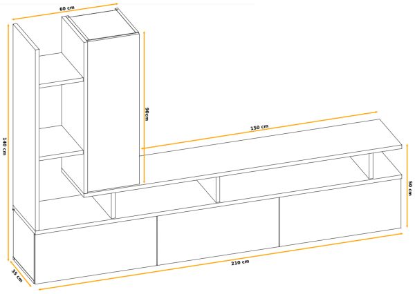 Wohnwand Hero in Graphit Eiche und Kaschmir Schrankwand h�ngend 210 cm, Push-to-Open