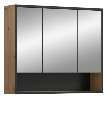 Badezimmer Spiegelschrank Scana in Artisan Eiche und schwarz Badschrank 3-t�rig 80 cm, Soft-Close