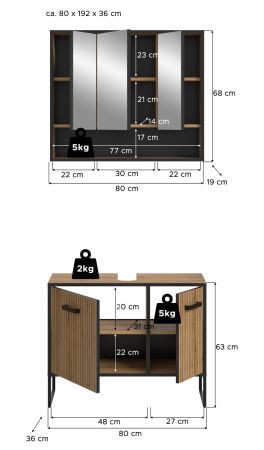 Badm�bel Set 2-teilig Scana in Artisan Eiche Badkombination 80 x 192 cm, Soft-Close