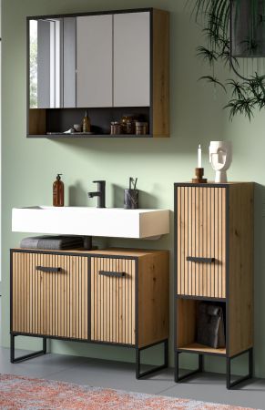 Badm�bel Set 3-teilig Scana in Artisan Eiche Badkombination 125 x 192 cm, Soft-Close