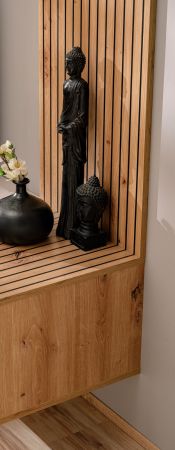 Wohnwand Madina in schwarz matt und Hickory Eiche Schrankwand h�ngend 180 cm, Push-to-Open