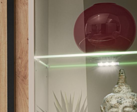 Wohnwand Pearl in Kaschmir und Artisan Eiche Schrankwand 220 cm inklusive LED Beleuchtung, Push-to-Open