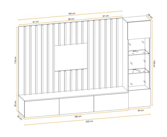 Wohnwand Pearl in Kaschmir und Artisan Eiche Schrankwand 220 cm inklusive LED Beleuchtung, Push-to-Open