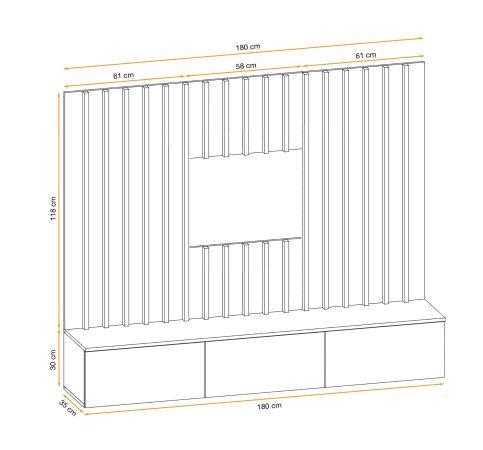 TV-Lowboard Set Pearl in Kaschmir und Artisan Eiche TV Unterteil mit Akustikpaneele 180 cm, Push-to-Open
