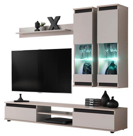 Wohnwand Trigger in Kaschmir und schwarz Schrankwand 4-teilig 175 cm, inkl. LED