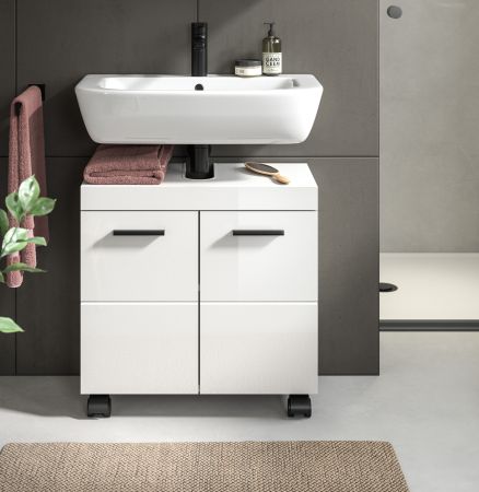 Waschbeckenunterschrank Talerno in wei� Hochglanz Badezimmer Unterschrank 60 x 58 cm